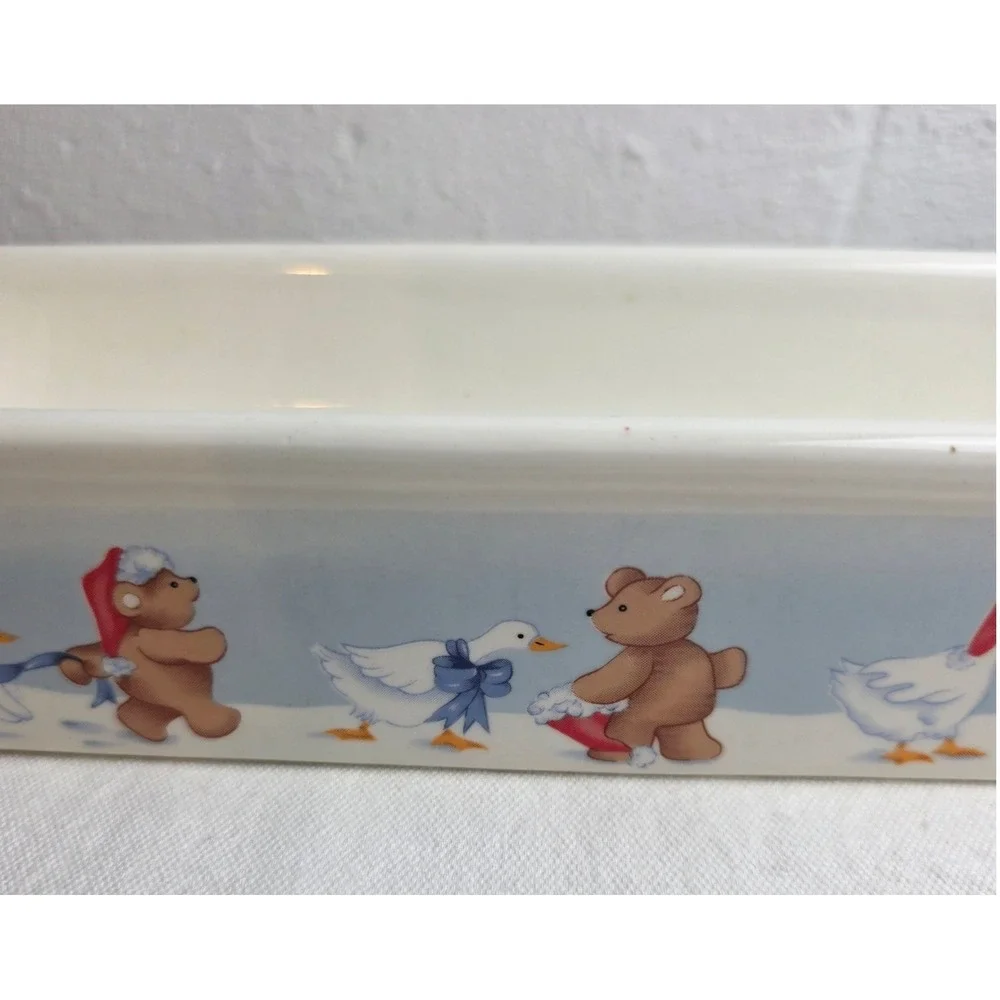 Vintage 1988 House of Lloyd Christmas Bear and Goose Ceramic Cracker Tray Dish